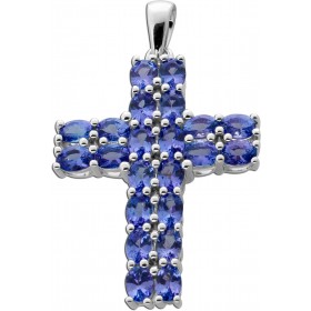 Kreuz Anhänger Silber 925 Natur Tansanit Edelsteine 4ct