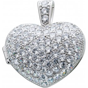 Anhänger Herz Medaillon Sterling silber 925 weisse Zirkonia 
