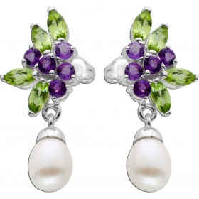 Peridot Ohrringe Silber 925 Süßwasserperlen violetter Amethyst 