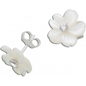 Perlmutt Blumen Ohrstecker Silber 925 weiße Zirkonia