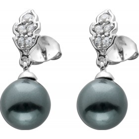 Perlen Ohrstecker Silber 925 graue Muschelkernperlen weiße Zirkonia
