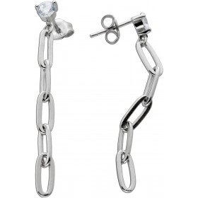 Paperclip Ohrstecker Silber 925 2 Zirkonia beweglich rhodiniert