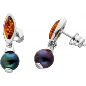 Bernstein Ohrstecker Sterling Silber 925 Süßwasserzucht Perlen 7.1mm