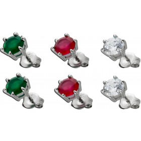 Ohrstecker Vorteils Set 3 teilig SIlber 925 Brillant Rubin Smaragd synth