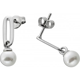 Paperclip Ohrstecker Silber  925 synthetische weiße Perlen 5.8mm