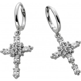 Kreuz Creolen Ohrhänger Silber 925 weiße Zirkonia Steine