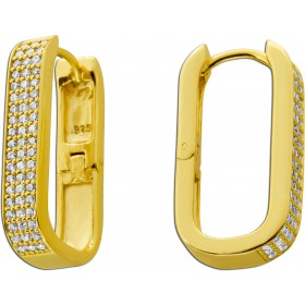 Creolen Hoops Ohrringe Silber 925 Gelbgold vergoldet  weiße Zirkonia