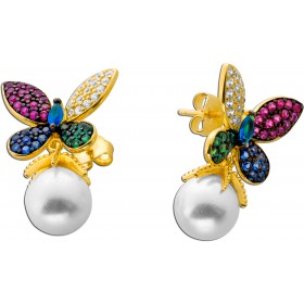 Schmetterling Ohrringe Silber vergoldet Muschelkernperlen Zirkonia Steine
