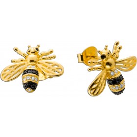 Bienen Ohrstecker Silber vergoldet weiße Zirkonia schwarze Zirkonia Steine