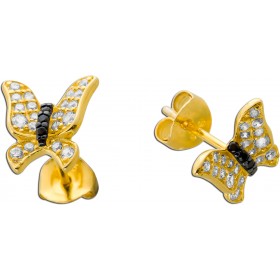 Schmetterling Ohrringe Silber vergoldet weisse schwarze Zirkonia Steine