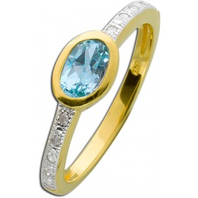 Blautopas Ring Silber Gelbgold vergoldet Diamanten blauer Edelstein