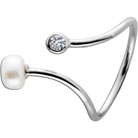 Perlenring Silber 925 Süsswasser Perle 5.9mm weißer Zirkonia 