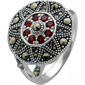 Granat Ring Silber 925 gold schwarze Markasit Edelsteine