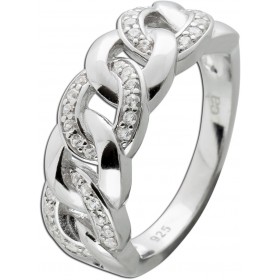 Panzerketten Ring Silber 925 weisse Zirkon Edelsteine 