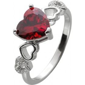 Herz Damenring Silber 925 rote weisse Zirkonia