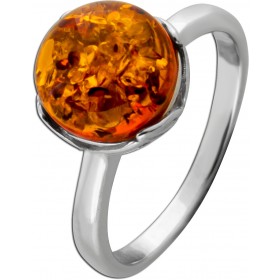 Bernstein Ring Silber 925 rhodiniert cognac braune Kugel 