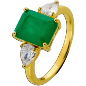 Silberring 925 Vergoldet synt. Smaragd Zirkonia Steine