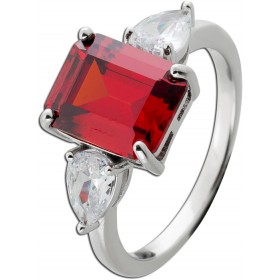 Damenrring Silber 925 synth.Granat weiße Zirkonia Edelstein Look 