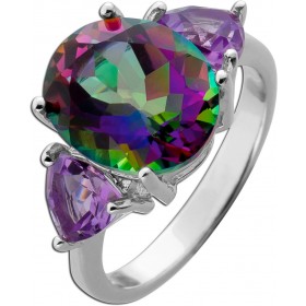 Amethyst Ring Silber 925  grüner Mystic Topas 8.2ct lila Edelsteine 2.2ct