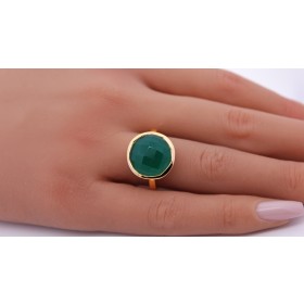 Onyx Ring Silber vergoldet nat grüner Onyx Edelstein 14ct