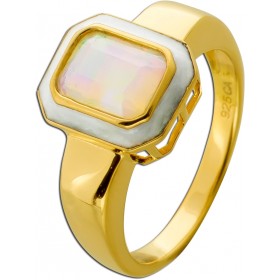 Opal Ring Silber vergoldet nat. äthiopischer Opal 1ct weiße Emaille