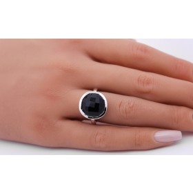Onyx Ring Silber 925  nat schwarzer Onyx Edelstein 14ct