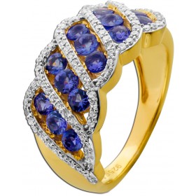 Tansanit Ring Silber vergoldet nat. Tansanite 1.45ct weisse synth. Zirkonia
