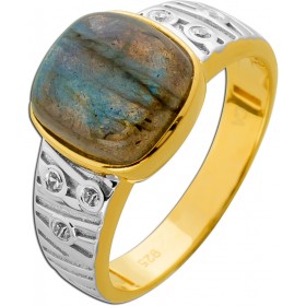 Labradorit Ring Silber 925 vergoldet blauer Natur Labradorit nat. Zirkone