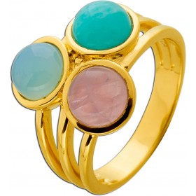 Rosenquarz Ring Silber vergoldet Natur Chalzedon Amazonit Rosenquarz