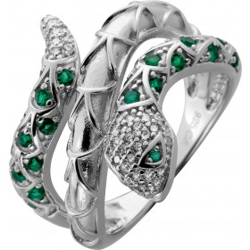 Schlangen Ring Silber 925 grüne weisse Zirkonia Steine