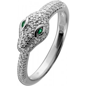 Schlangen Ring Silber 925 grüne weisse Zirkonia Steinen