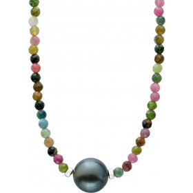 Turmalin Collier bunte Natur Edelsteine Tahitiperle Silber 925