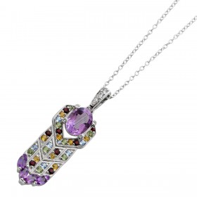 Amethyst Kette Silber 925 Granat Topas Citrin Peridot Natur Edelsteine