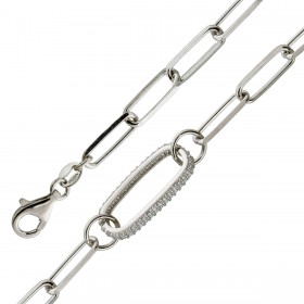 Paperclip Damenkette Silber 925 weisse Zirkonia