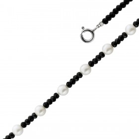 Spinell Halskette schwarze Natur Edelsteine  Akoyaperlen 5mm