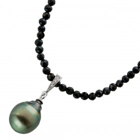 Perlenkette schwarze Natur Spinell Edelsteine Tahiti Perle Zirkonia