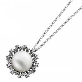 Halskette Anhänger Silber 925 Süßwasserperle weiße Zirkonia