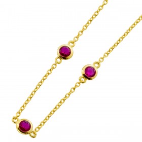 Halskette Silber 925 Gelbgold vergoldet synthetische rote Rubine 