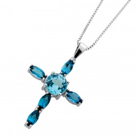 Topas Kreuz Kette Silber 925 natürliche Sky London Blautopase
