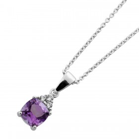 Amethyst Kette Silber 925 nat. brasilianischer Amethyst weiße nat. Zirkone