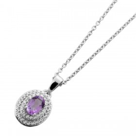 Amethyst Kette Silber 925 nat. Amethyst 0.29ct weiße nat. Zirkone