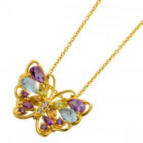 Schmetterling Kette nat. Amethyste Citrine Peridots Sky Blue Topase Zirkone