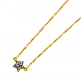Ankerkette Stern Anhänger Silber 925 vergoldet Natur Zikron Edelsteine 0.15ct