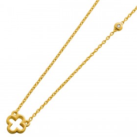 Kleeblatt Kette Silber 925 vergoldet Natur Diamant 0.01ct
