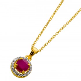 Rubin Kette Silber vergoldet nat Rubin behandelt 1.1ct nat Topase