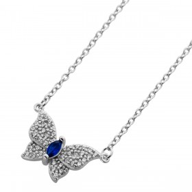 Schmetterlingskette Silber 925 blauer Zirkonia weiße Zirkonia