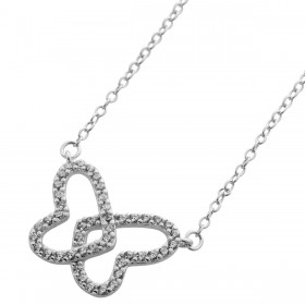 Schmetterlings Herzkette Silber 925 weiße Zirkonia Steine