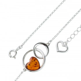 Bernstein Herz Armband Sterling Silber 925 cognac brauner Edelstein