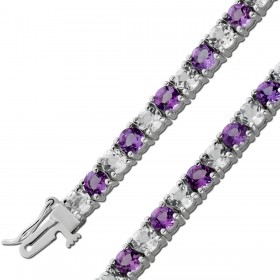 Topas Tennis Armband Silber 925 lila Amethyste weiße Edelsteine
