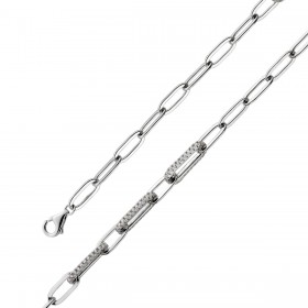 Paperclip Armband Silber 925 weisse Zirkonia Steine